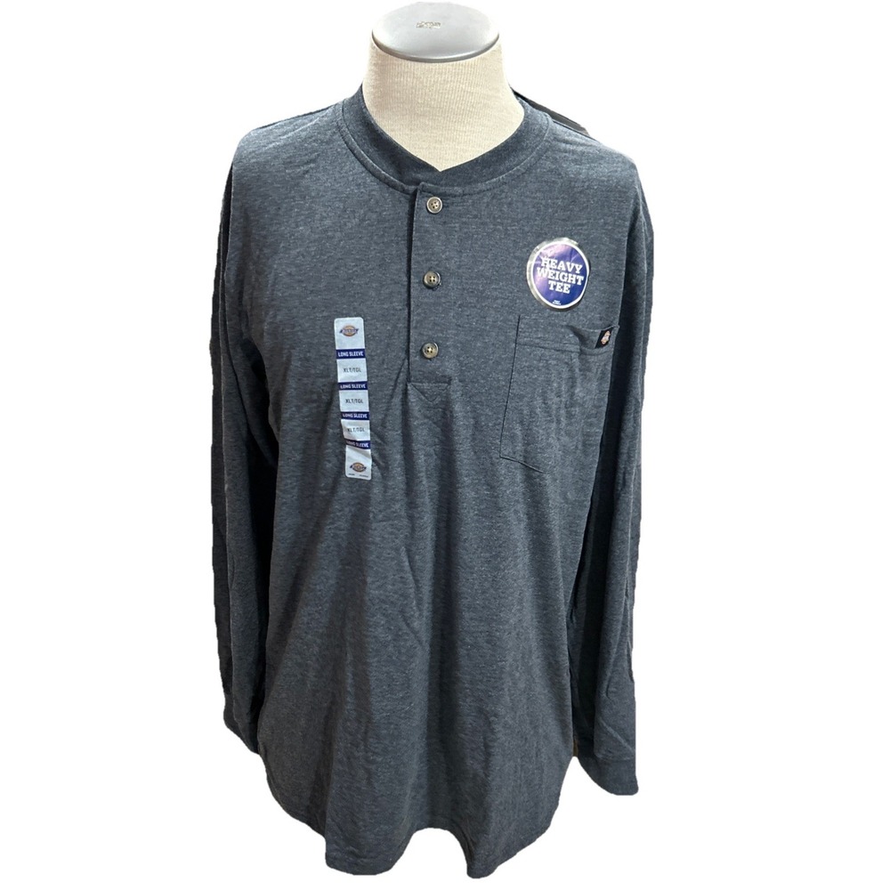 Dickies mens Henley Shirt XLT Pocket Jersey Knit Grey heavy weight Long Sleeves